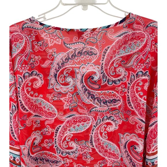 Valerie Stevens Womens Size 2X Top Red Paisley Sheer Boho Tassels Blouse Shirt - Picture 6 of 10